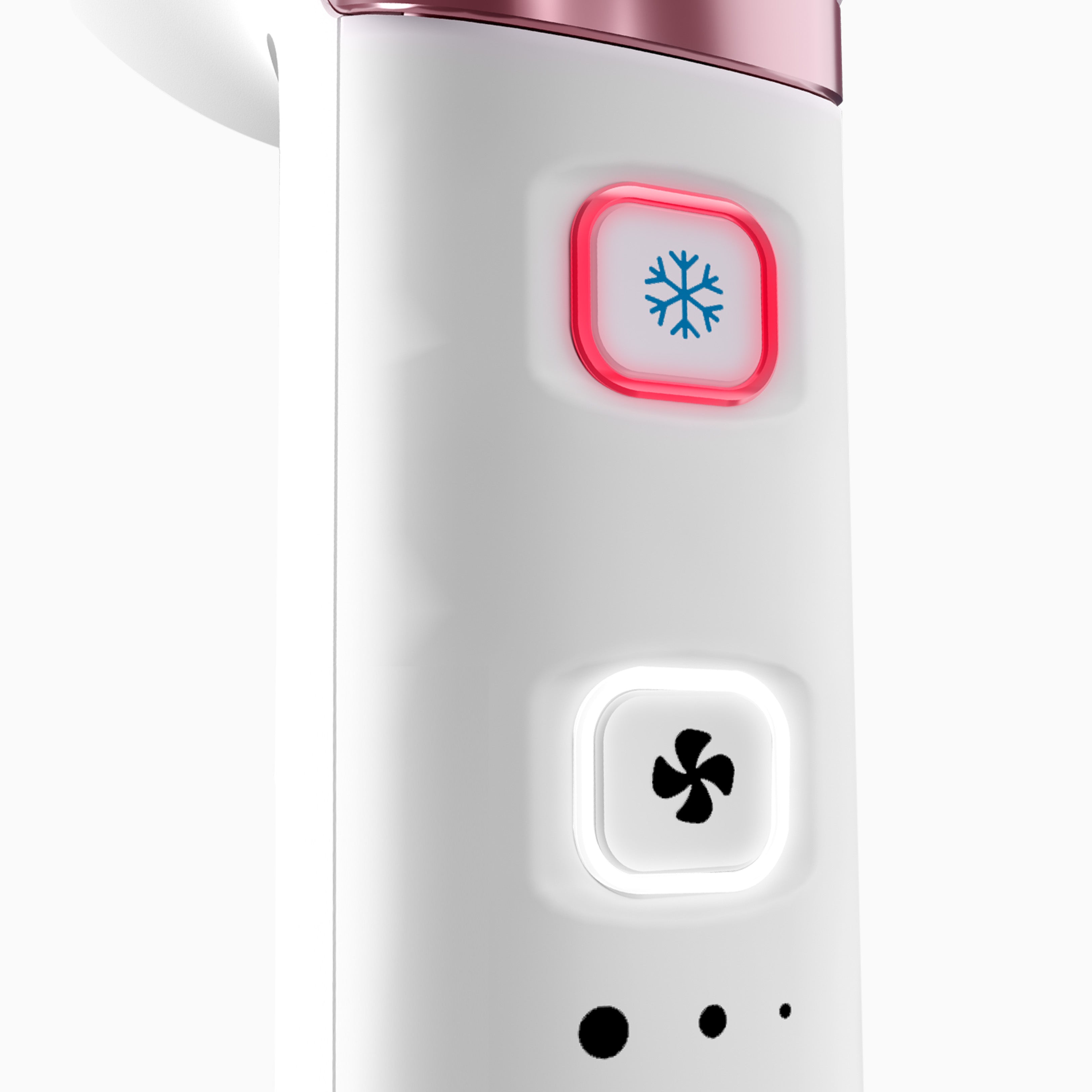 Close-up view of The Airshot Pro handle with Cool Shot button in red and the speed control on.